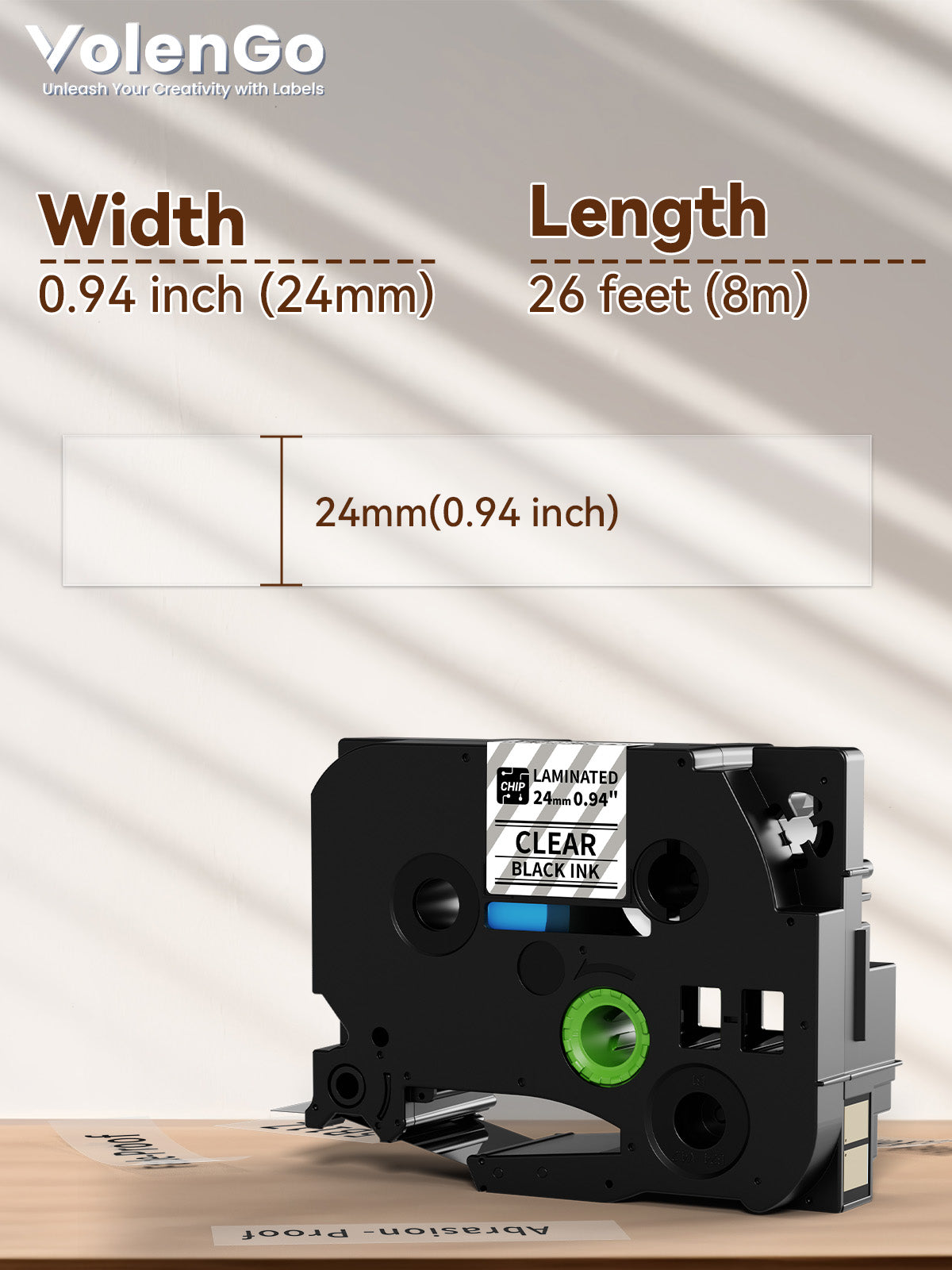 Tze Tz Tape 24mm 0.94'' Laminated Black on Clear Label Tape Compatible for Brother P-Touch Tz-151 TZ151 TZe-151 TZE-151 for Ptouch PT-D600 PT-D610BT PT-P710BT P780BT, 1inch x 26.2feet/4 Packs-VolenGo