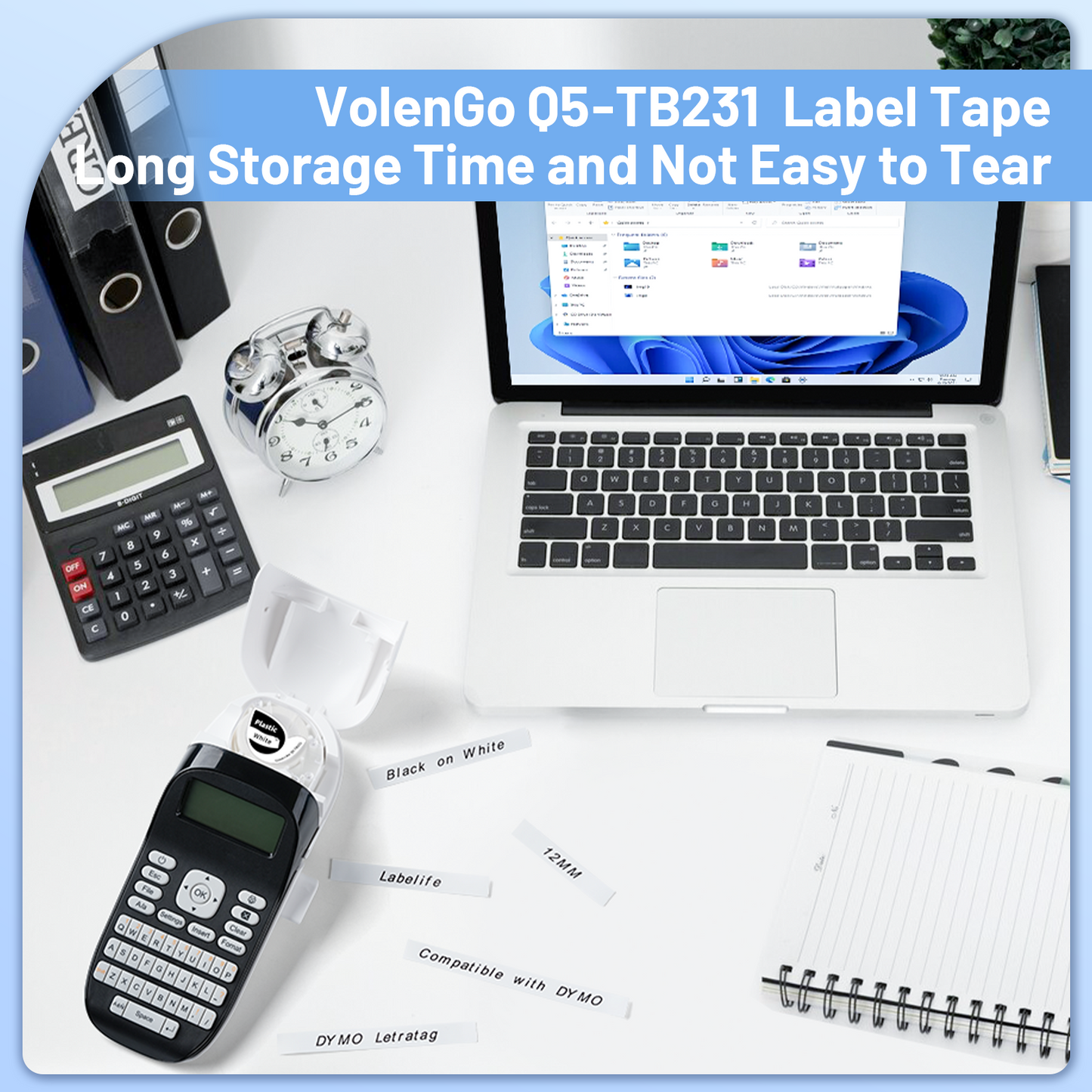 VolenGo Label Maker Tape, Pastic Refills Tape for DYMO Label Maker, for LetraTag 100H LT-100T 16952 91330 10697 200B 2000 Labeler, 1/2 Inch x 13 Feet 12mmx4m, Blakc on White,3- Pack