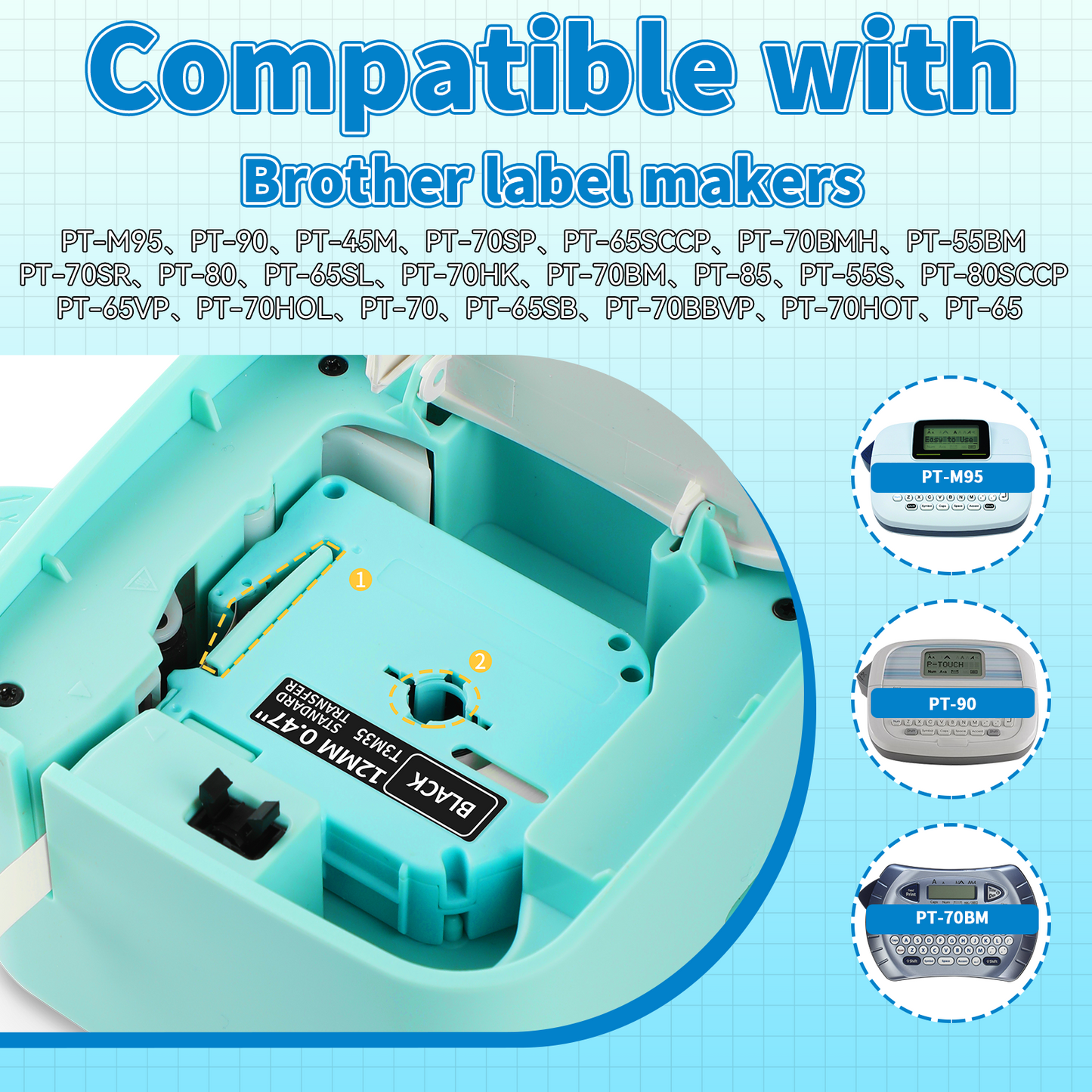 VolenGo T3M35 Compatible with Brother M-K231 12 mm Label Tape, Compatible with Brother M-K231S M-K231 MK231S M-K231BZ Label Tape for Brother PT-55/PT-60/PT-65/PT-70/PT-80/PT-85/PT-90/PT-M95