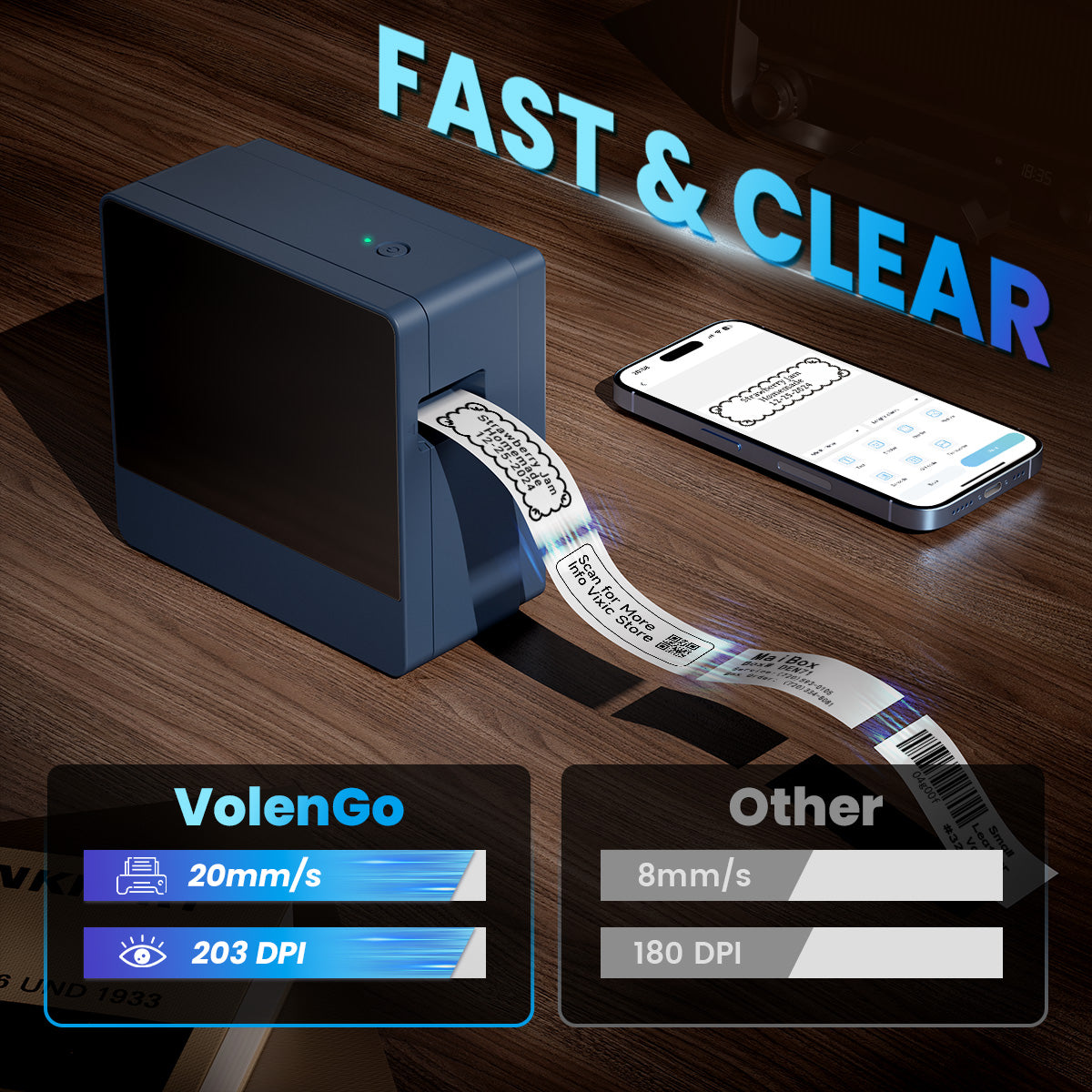 Label Maker Machine, Thermal, Automatic Cutting, Portable Inkless Labeler, Bluetooth Connect PC/Phone, 24mm Labeling Tape, Multiple Templates for iPhone & Android, P780BT, Deep Blue