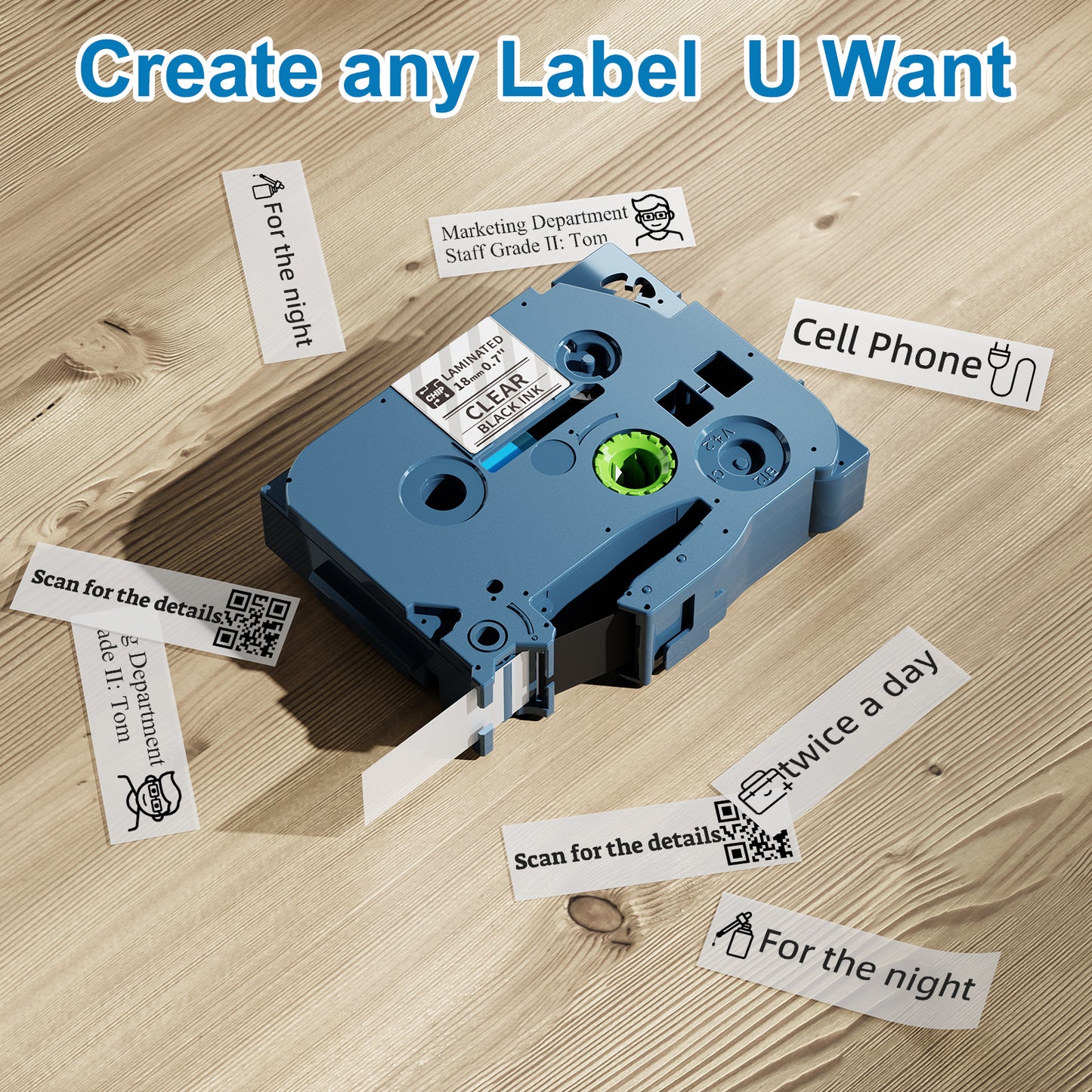 Label Tape Compatible with Brother P-Touch, 0.7 inch Label Maker Machine Tape, PT-D400 PTD400AD PT-D410 PT-D600 PT-P750W Tape, 18mm Laminated Label Refills, Black on Clear Labeiling Tape