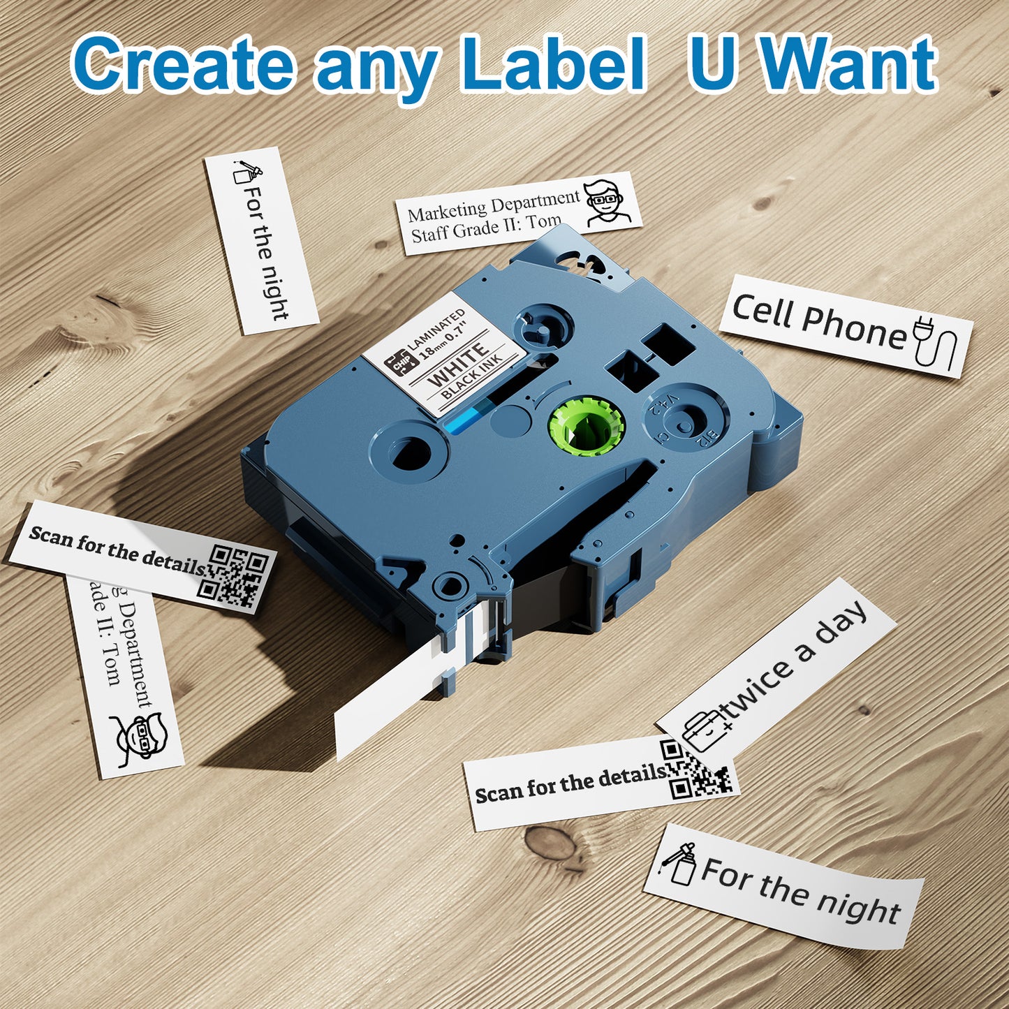 Label Tape Compatible with Brother P-Touch, 0.7 inch 18mm Label Maker Machine Tape, PT-D400 PTD400AD PT-D410 PT-D600 PT-P750W Tape, Laminated Label Refills, Black on White Labeling Tape