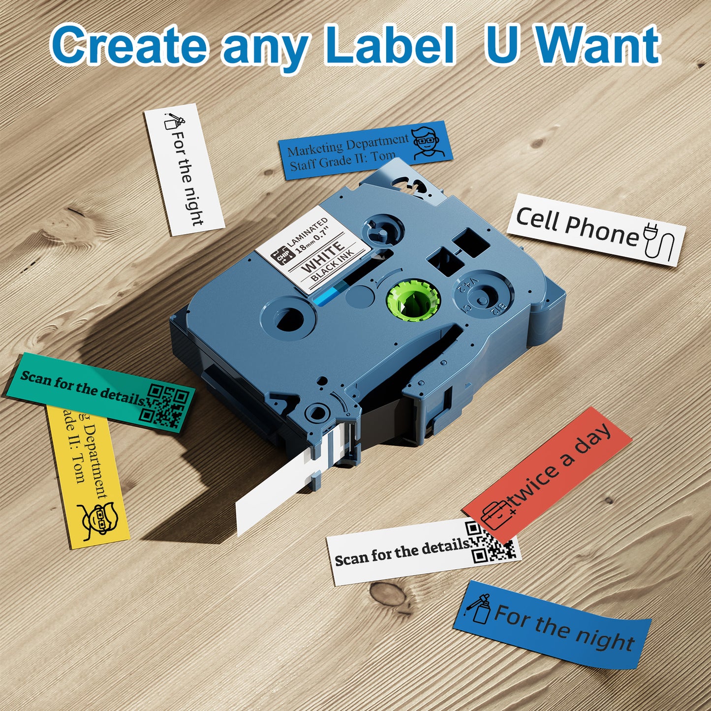 Label Tape Compatible with Brother P-Touch, Laminated Label Maker Tape, PT-D400 PTD400AD PT-D410 PT-D600 PT-P750W Tape, 5 Packs Colorful Labeling Refills, 0.7 inch 18mm Label Maker Machine Tape