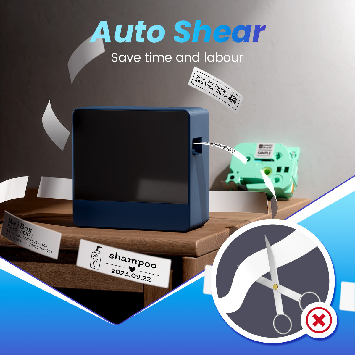 Label Maker Machine, Thermal, Automatic Cutting, Portable Inkless Labeler, Bluetooth Connect PC/Phone, 24mm Labeling Tape, Multiple Templates for iPhone & Android, P780BT, Deep Blue