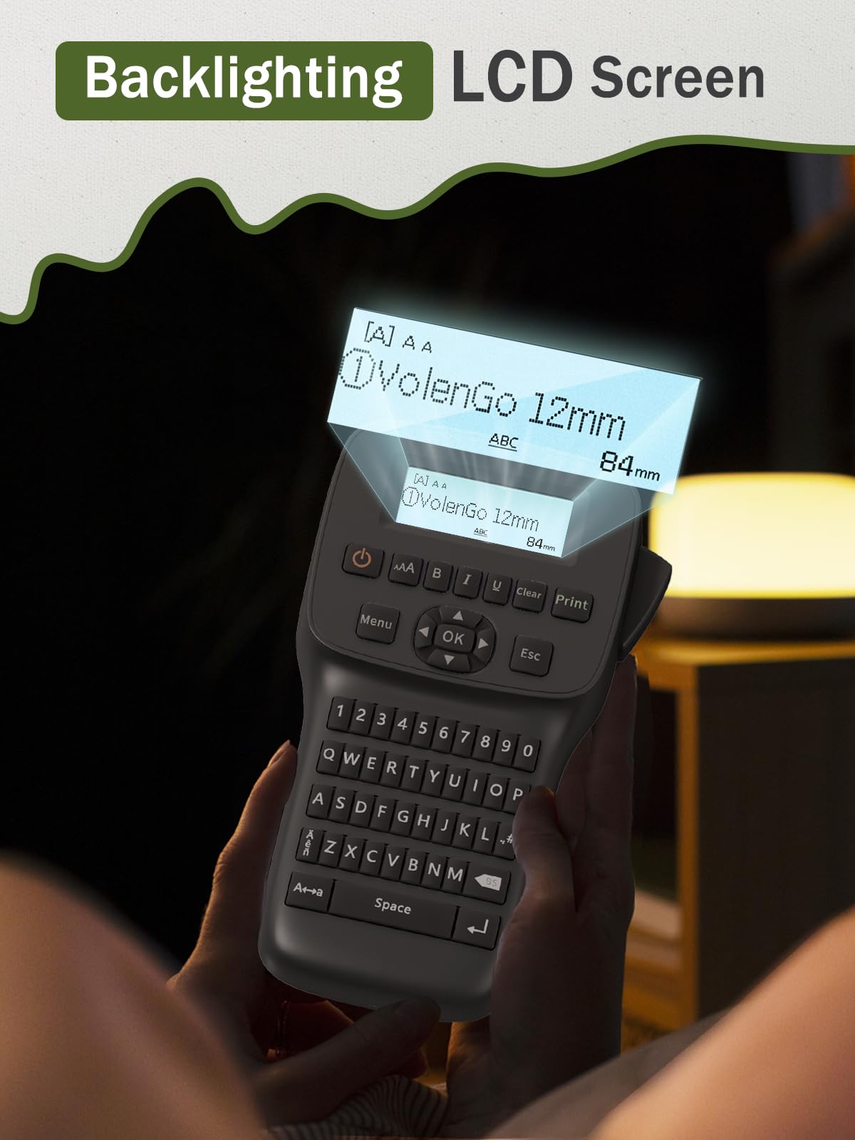 VolenGo Label Maker, Bluetooth Label Maker Machine with Tape, QWERTY Keyboard & Large Backlit Display Portable Rechargeable Labeler, Easy-to-Use for Home/School/Office Organization