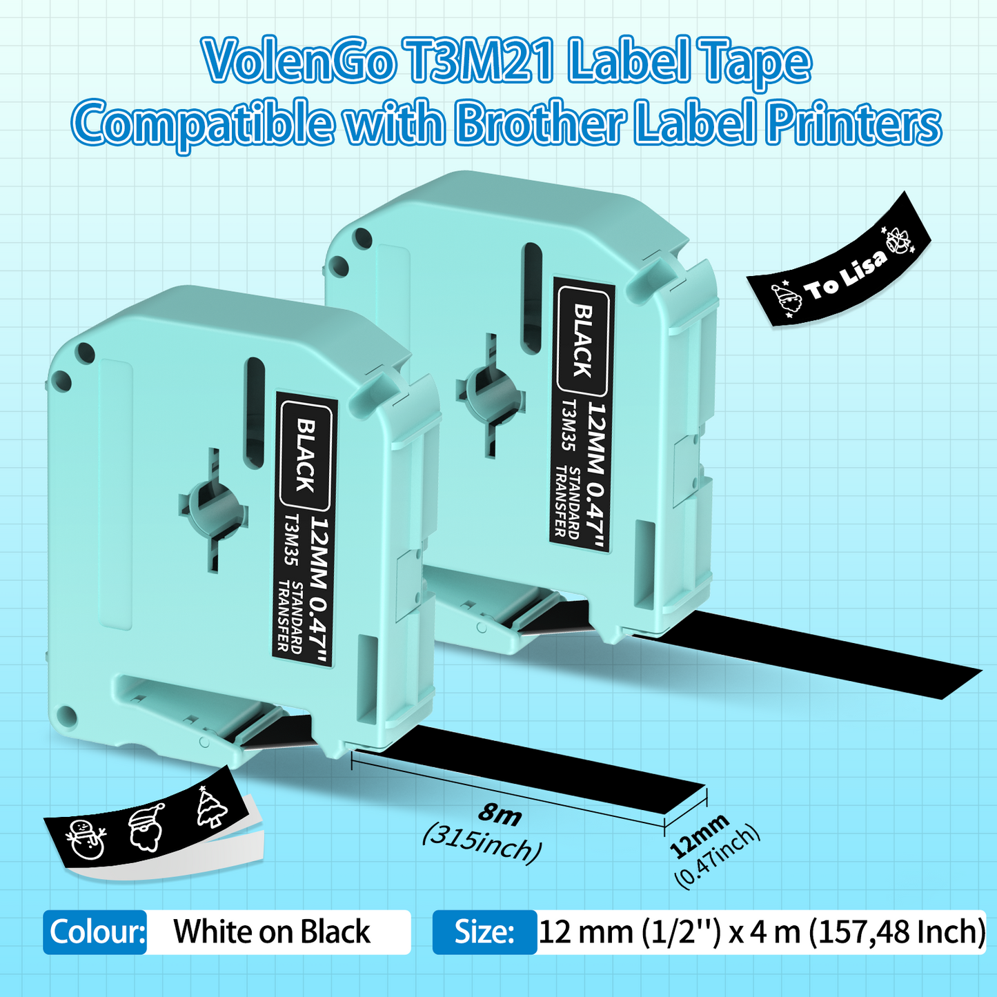 VolenGo T3M35 Compatible with Brother M-K231 12 mm Label Tape, Compatible with Brother M-K231S M-K231 MK231S M-K231BZ Label Tape for Brother PT-55/PT-60/PT-65/PT-70/PT-80/PT-85/PT-90/PT-M95