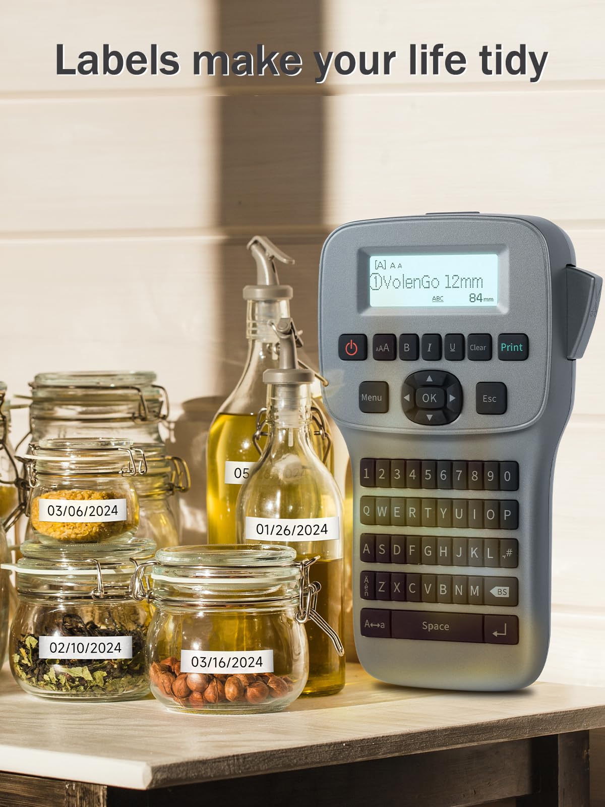 VolenGo Label Maker, Bluetooth Label Maker Machine with Tape, QWERTY Keyboard & Large Backlit Display Portable Rechargeable Labeler, Easy-to-Use for Home/School/Office Organization