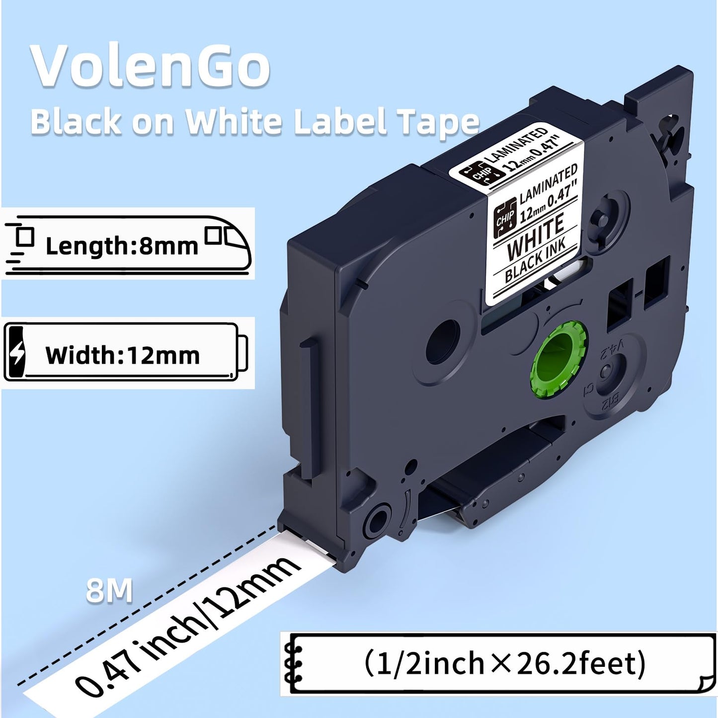 VolenGo 12mm 0.47 inch TZe-231 Label Tape Compatible with Brother P-Touch PT-D210 PT-H110 PT-D220 PTD400 PTD410 Label Maker, 1/2'' Black on White P Touch TZe TZ Tape, Laminated, 4 Packs - 3B21Z