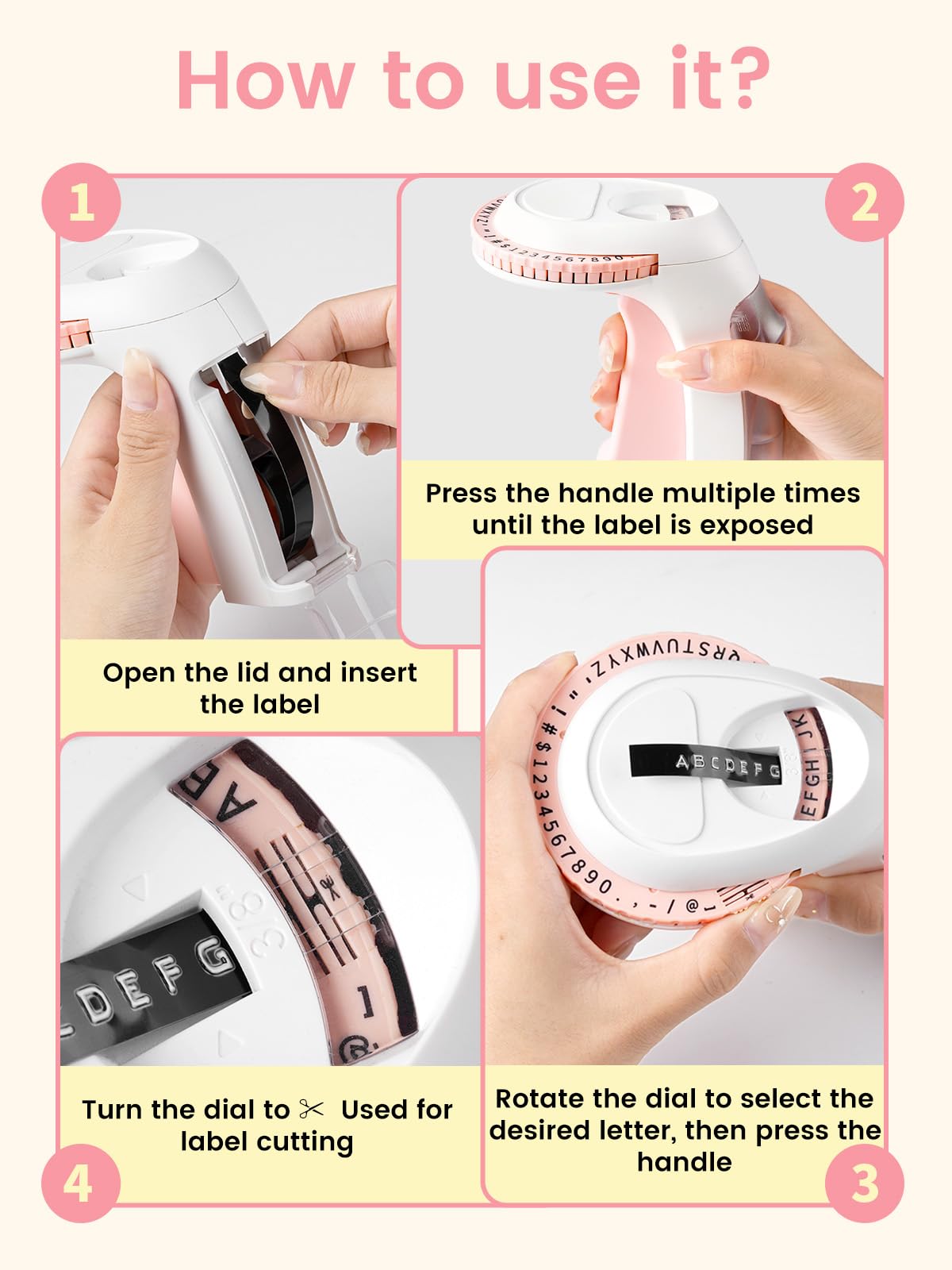 VolenGo Pink Embossing Label Maker Machine with 3 Rolls 3D Plastic 0.35inch 9mm Lamination Embossed Labeling Tapes, Vintage & Portable Embosser, Lightweight Retro Labeler Easy to use