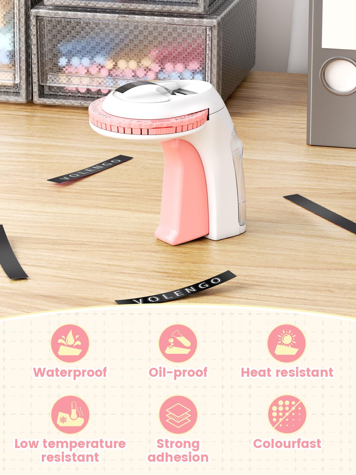 VolenGo Pink Embossing Label Maker Machine with 3 Rolls 3D Plastic 0.35inch 9mm Lamination Embossed Labeling Tapes, Vintage & Portable Embosser, Lightweight Retro Labeler Easy to use
