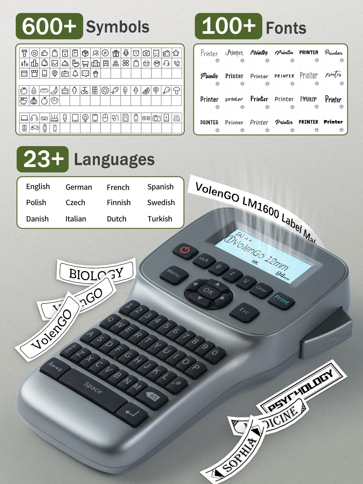 VolenGo Label Maker, Bluetooth Label Maker Machine with Tape, QWERTY Keyboard & Large Backlit Display Portable Rechargeable Labeler, Easy-to-Use for Home/School/Office Organization