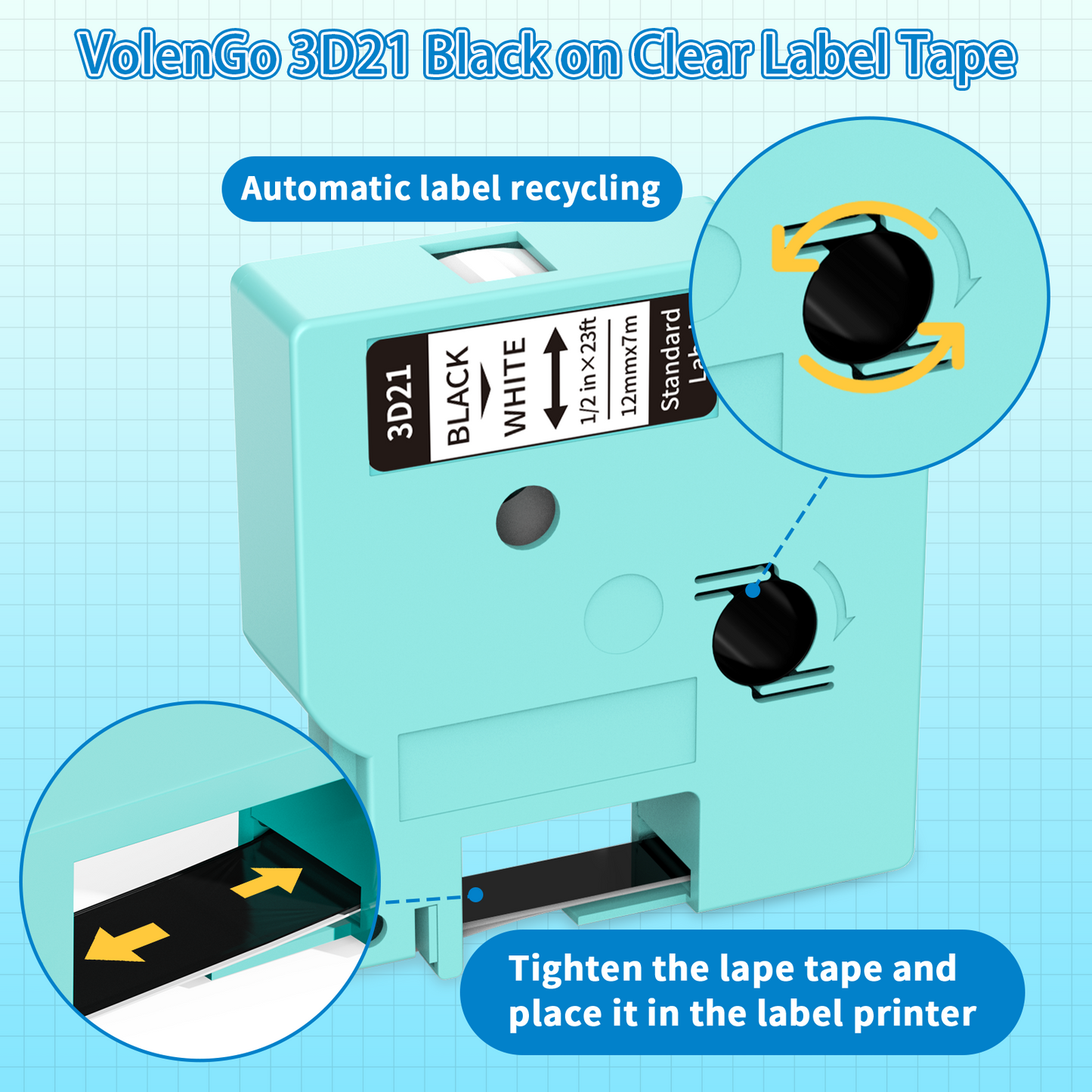 VolenGo Black on White Label Tape, 3D21 2PK Tape Refill Replacement for Dymo D1 Label Tape 45013,Compatible for Dymo LabelManager 160 280 210D Label Maker, for D1600 Labeler, 1/2 Inch x 23Feet