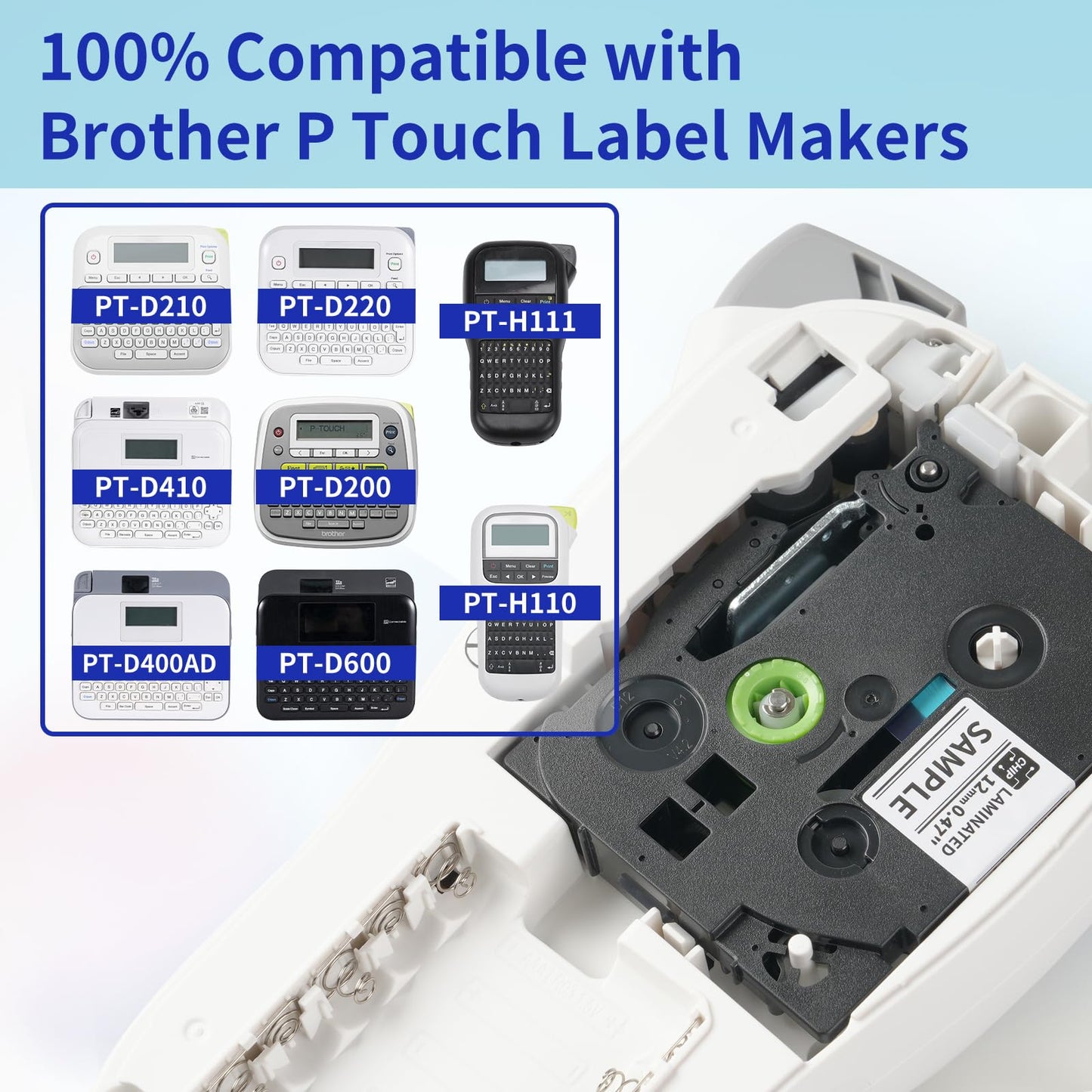 VolenGo 12mm 0.47 inch TZe-231 Label Tape Compatible with Brother P-Touch PT-D210 PT-H110 PT-D220 PTD400 PTD410 Label Maker, 1/2'' Black on White P Touch TZe TZ Tape, Laminated, 4 Packs - 3B21Z