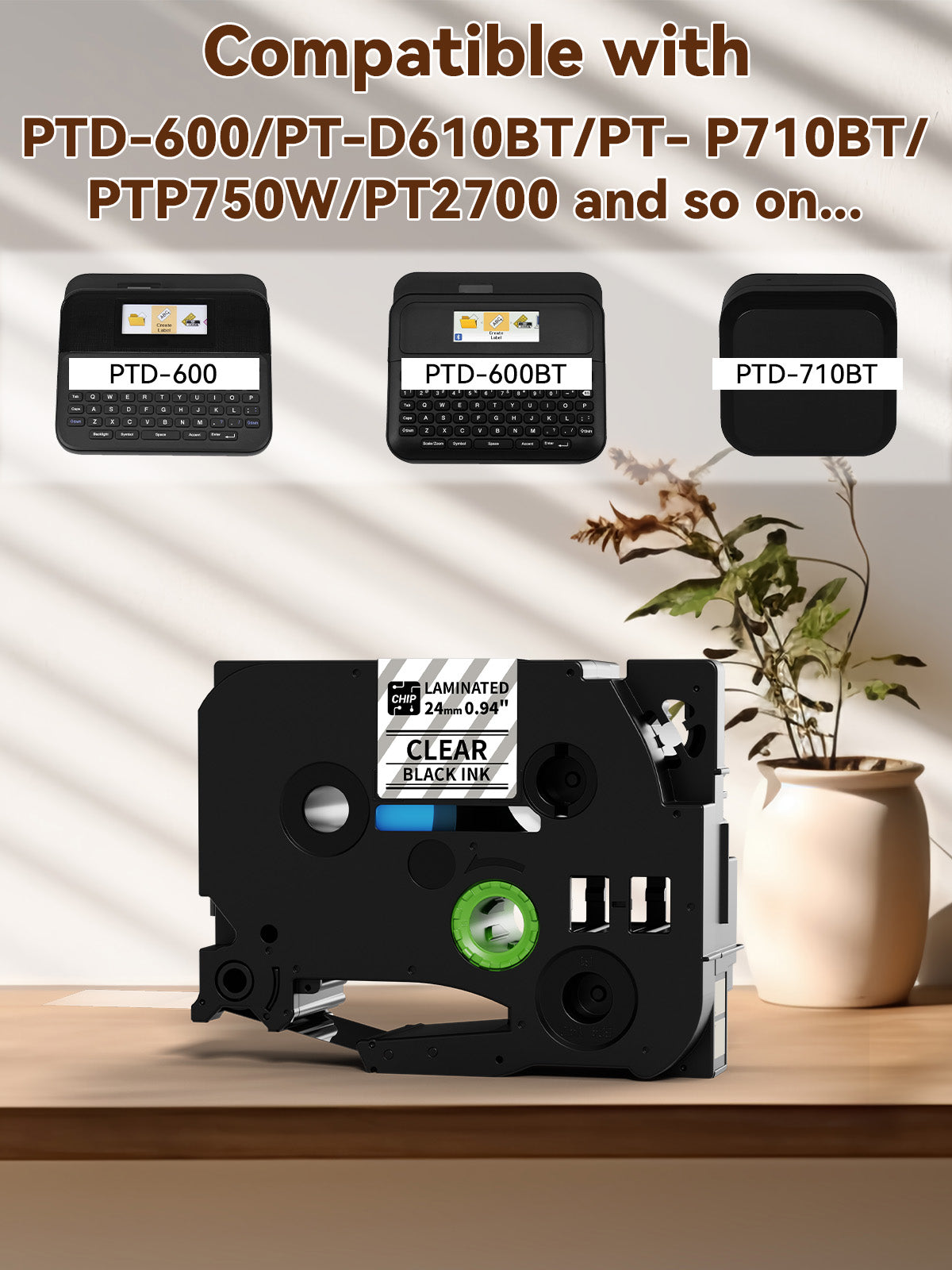 Tze Tz Tape 24mm 0.94'' Laminated Black on Clear Label Tape Compatible for Brother P-Touch Tz-151 TZ151 TZe-151 TZE-151 for Ptouch PT-D600 PT-D610BT PT-P710BT P780BT, 1inch x 26.2feet/4 Packs-VolenGo