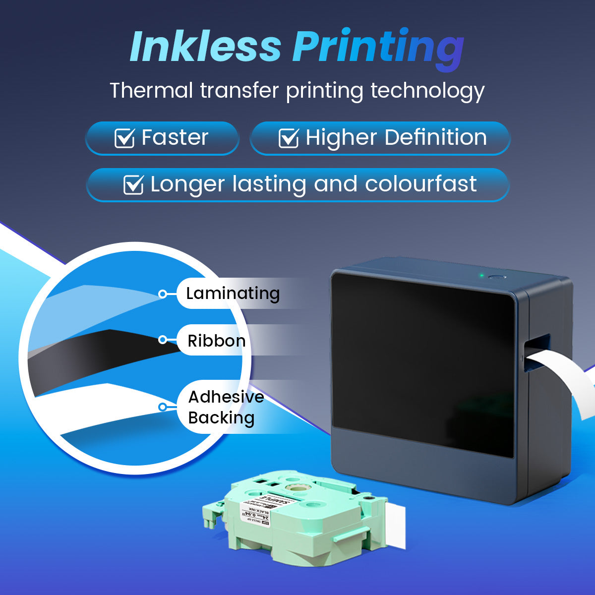 Label Maker Machine, Thermal, Automatic Cutting, Portable Inkless Labeler, Bluetooth Connect PC/Phone, 24mm Labeling Tape, Multiple Templates for iPhone & Android, P780BT, Deep Blue