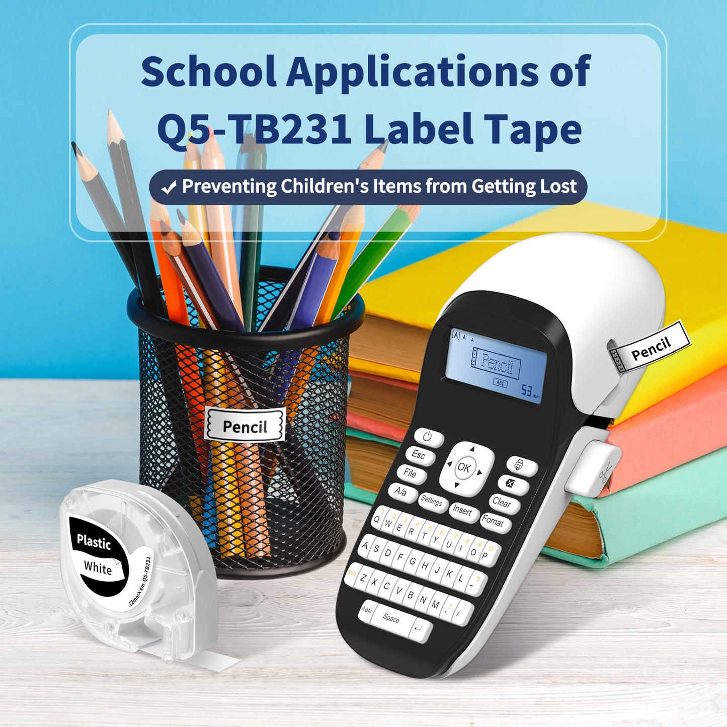 Q5-TB231 white Plastic Label Tape Replacement for Dymo Letratag Refills 91331, Compatible with Dymo Label Maker Refills 1/2 x 13 for Letra Tag for LT100H 200B Phomemo P12 P12 Pro Label Maker