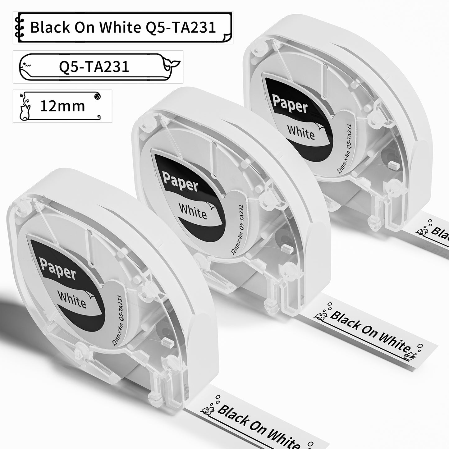 VolenGo Q5-TA231 Label Maker Tape Replacement for Dymo Label Maker Refills White Paper 91330 10697,Compatible with Dymo Letratag Refills 12mm x 4m,for Letra Tag LT100H 200B QX50, 3-pack