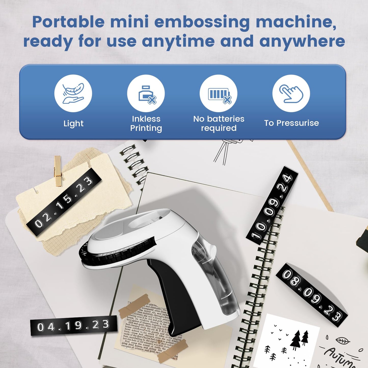 VolenGo Embossing Label Maker Machine, 3D Embossing Label Maker Handheld, Inkless Vintage Embossed Label Printer, Portable Labeler with 5 Label Maker Tape 3/8"(9mm) for Home and Office, Black Omega S