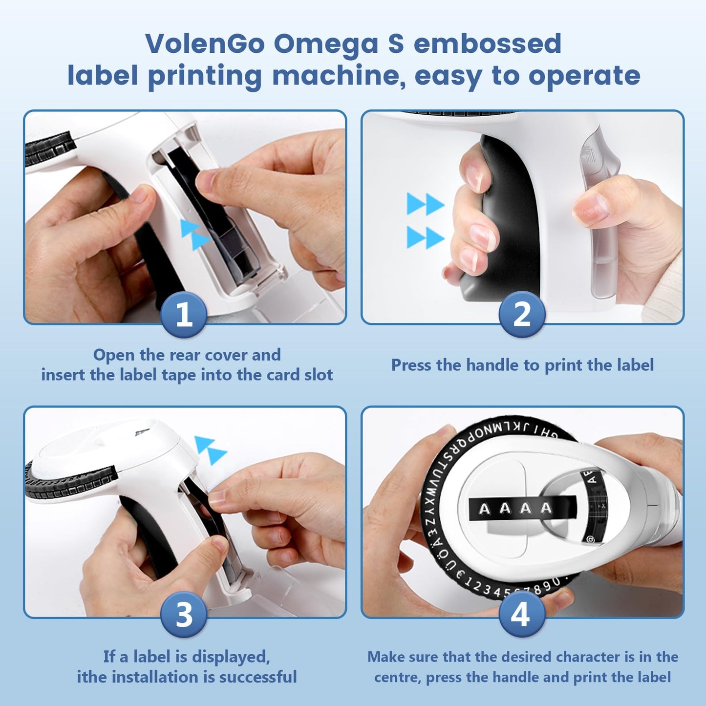 VolenGo Embossing Label Maker Machine, 3D Embossing Label Maker Handheld, Inkless Vintage Embossed Label Printer, Portable Labeler with 5 Label Maker Tape 3/8"(9mm) for Home and Office, Black Omega S