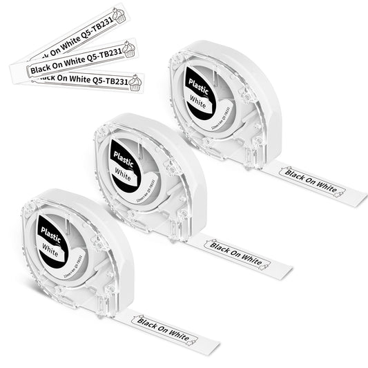 Q5-TB231 white Plastic Label Tape Replacement for Dymo Letratag Refills 91331, Compatible with Dymo Label Maker Refills 1/2 x 13 for Letra Tag for LT100H 200B Phomemo P12 P12 Pro Label Maker