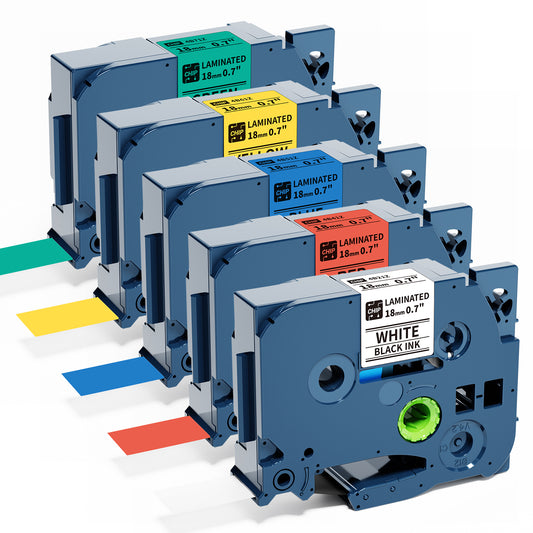 Label Tape Compatible with Brother P-Touch, Laminated Label Maker Tape, PT-D400 PTD400AD PT-D410 PT-D600 PT-P750W Tape, 5 Packs Colorful Labeling Refills, 0.7 inch 18mm Label Maker Machine Tape