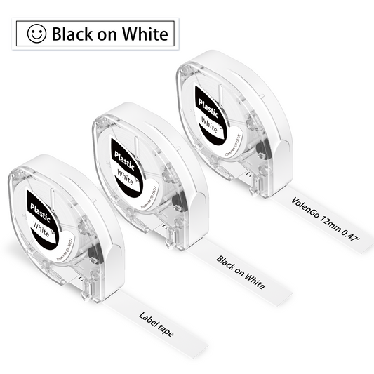 VolenGo Label Maker Tape, Pastic Refills Tape for DYMO Label Maker, for LetraTag 100H LT-100T 16952 91330 10697 200B 2000 Labeler, 1/2 Inch x 13 Feet 12mmx4m, Blakc on White,3- Pack