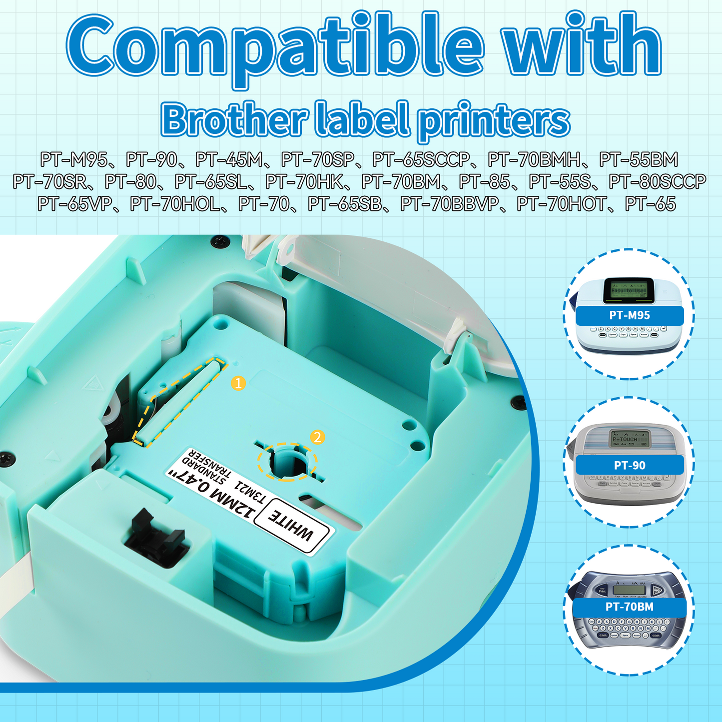 VolenGo T3M21 Compatible with Brother M-K231 12 mm Label Tapes Replacement for Brother M-K231S M-K231 MK231S M-K231BZ, Compatible with Brother PT-M95/110/100/85/70/65 Label Strips, 12 mm x 4 m x 2