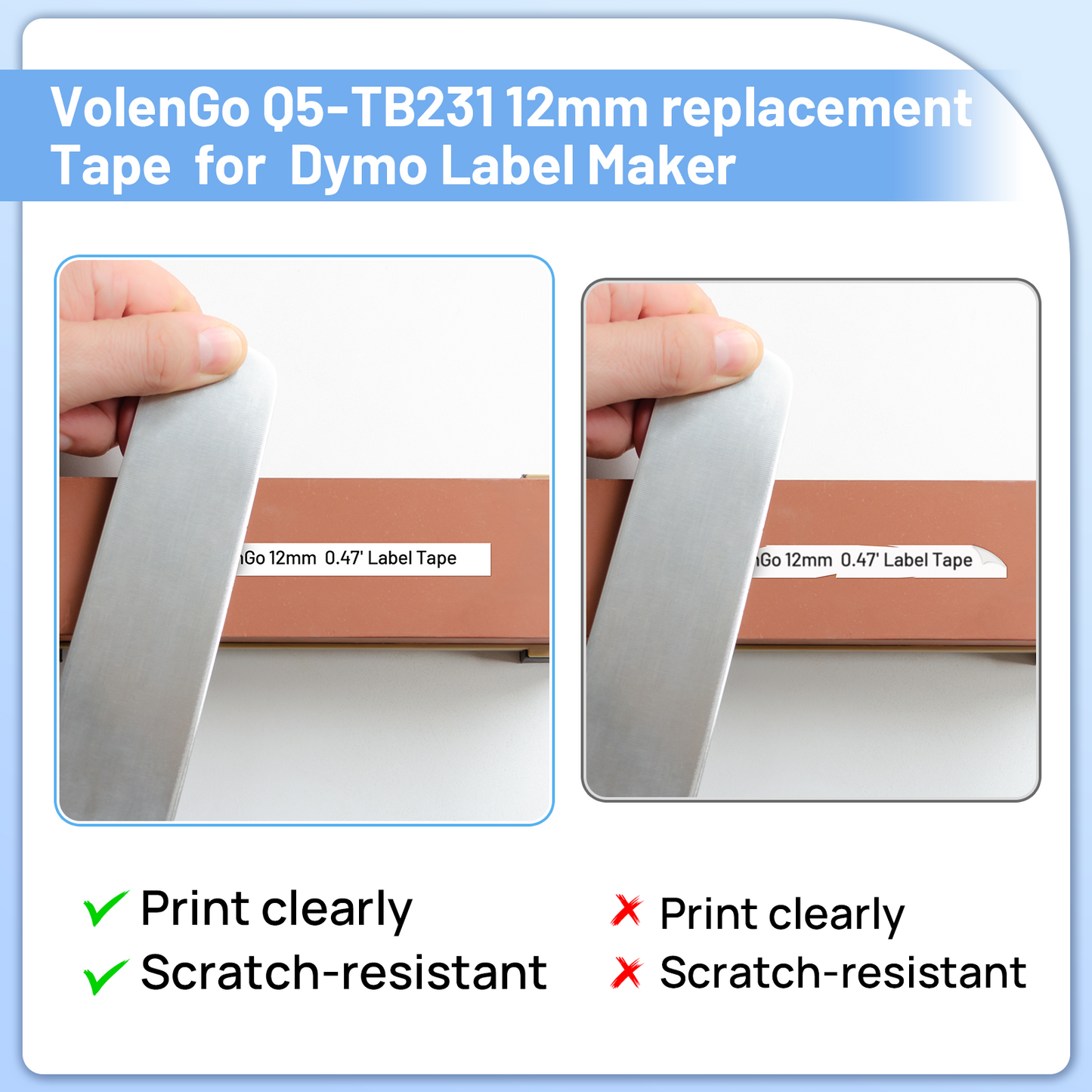 VolenGo Label Maker Tape, Pastic Refills Tape for DYMO Label Maker, for LetraTag 100H LT-100T 16952 91330 10697 200B 2000 Labeler, 1/2 Inch x 13 Feet 12mmx4m, Blakc on White,3- Pack