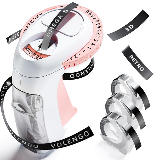 VolenGo Pink Embossing Label Maker Machine with 3 Rolls 3D Plastic 0.35inch 9mm Lamination Embossed Labeling Tapes, Vintage & Portable Embosser, Lightweight Retro Labeler Easy to use