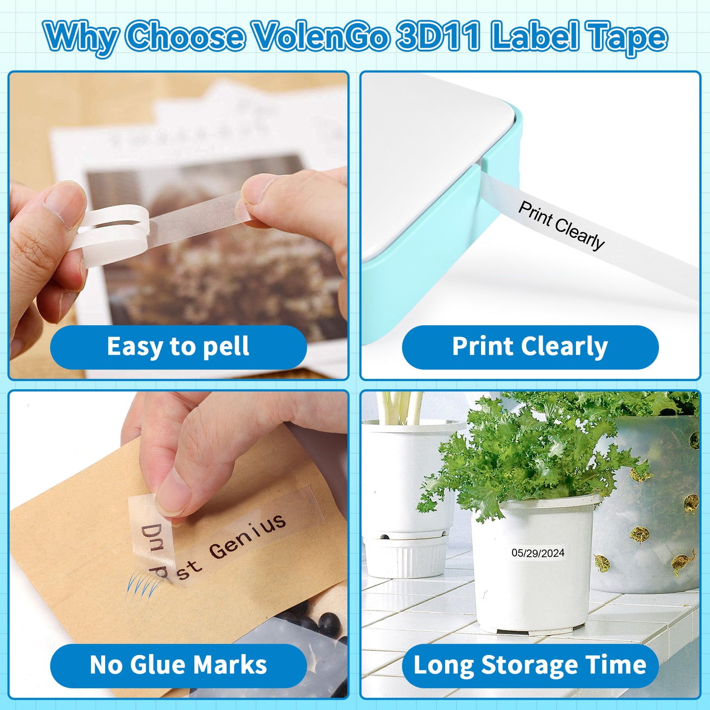VolenGo Black on Clear Label Tape, 3D11 2PK Tape Refill for D1600 Labeler Replacement for Dymo D1 Label Tape 45013,Compatible for Dymo LabelManager160 280 210D Label Maker, 1/2 Inch x23Feet