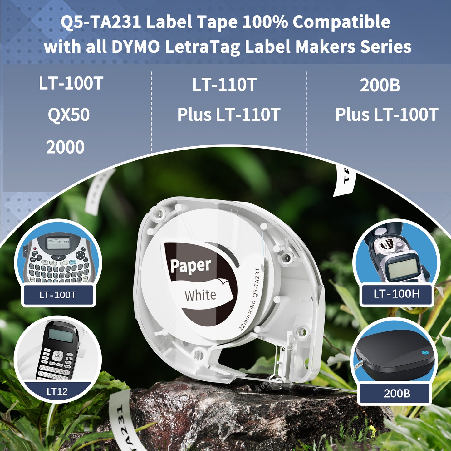 VolenGo Q5-TA231 Label Maker Tape Replacement for Dymo Label Maker Refills White Paper 91330 10697,Compatible with Dymo Letratag Refills 12mm x 4m,for Letra Tag LT100H 200B QX50, 3-pack