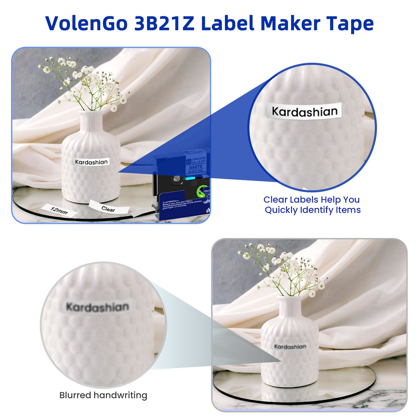 BZ Label Tape 12mm 0.47 Laminated for H1100 D210s Label Maker