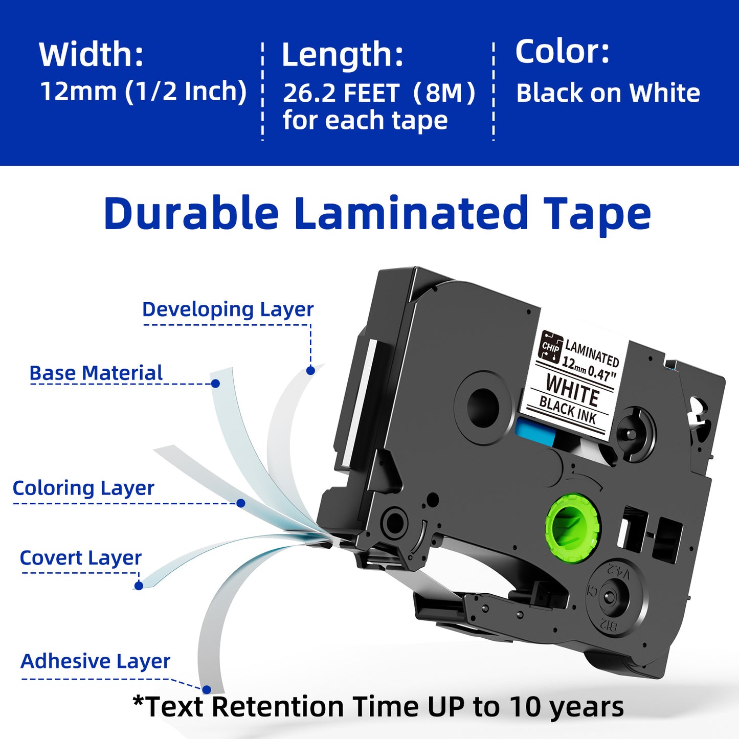 BZ Label Tape 12mm 0.47 Laminated for H1100 D210s Label Maker