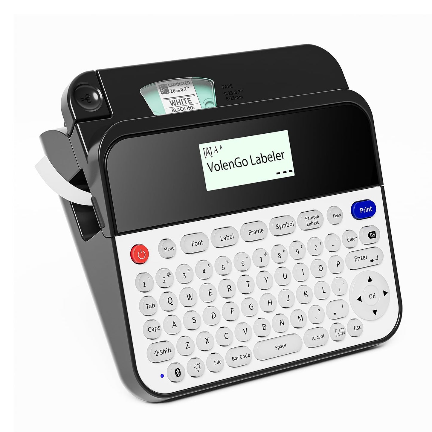 VolenGo D480BT Label Maker Machine with 3/4 inch 18mm Tape, Thermal Labeler, QWERTY Keyboard&Backlit LCD Screen, Inkless Label Maker for Home&Office Organization, Bluetooth to Connect C omputer/Phone, Black