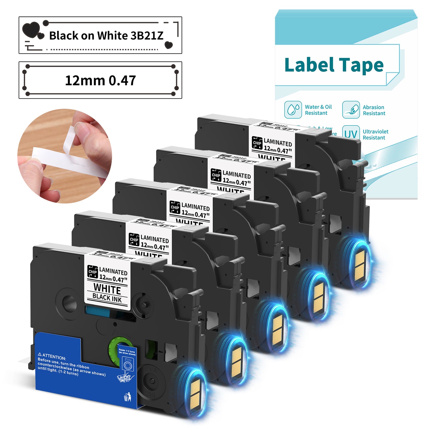 BZ Label Tape 12mm 0.47 Laminated for H1100 D210s Label Maker